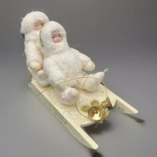 Bethany Lowe Spun Cotton Sledding Children Figurine Glittered Vintage Style 7”