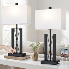 25" Table Lamps for Living Room Set of 2, Modern Table Lamp with 2 USB Chargi...