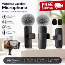 Lavalier Wireless Microphone Mini Clip Mic For iPhone Android Audio Video....USA
