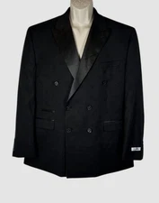 Tayion Collection Men's Black Bow Print Double-Breasted Dinner Jacket Size 44L