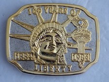 Vtg Belt Buckle 100 Years of Liberty 1884-1984 Statue of Liberty Gold Tone