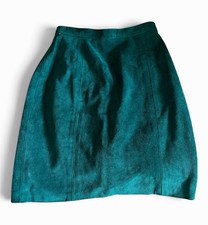 Vintage Phoenix Green Solid Suede Leather Lined Front Zip Mini Skirt Women's 5