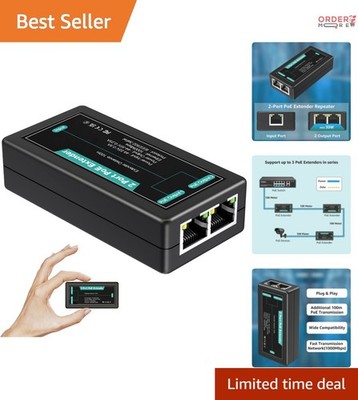 2-Port Gigabit PoE Extender Indoor Data Power Range Boost 100m 328ft