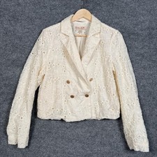 Dolan Left Coast Collection Size Medium Blazer Cream Cotton Blend Eyelet Cropped