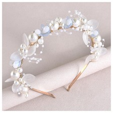 Blue Flower Headband, Pearl, Wedding, Bridal, Headpiece, Hairband, Women, Girls