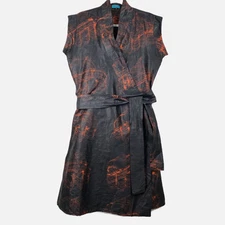 Sika Black Wrap Dress Cotton Batik Print, Sleeveless Kimono Style UK Size 5