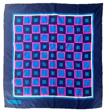 VTG YSL Yves Saint Laurent Silk Twill Scarf 32  Mod Navy Blue Pink Pink 70s 80s