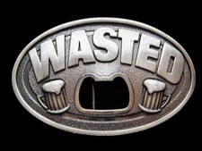 NF21119 REALLY FUNNY  WASTED  BOTTLE OPENER BEER  BOOZE SILVERTONE BUCKLE