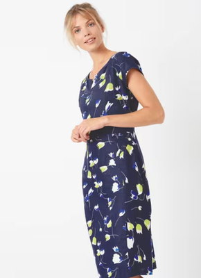 Brora Tulip Print Linen Shift Dress, Navy/Lime
