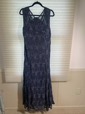 R M Richards Gray Floral Lace and Sequin and floor length Dress Sleeveless sz:16
