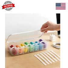 Cable Organizer Box with 7 Wire Ties, 1 Pack Desktop Cord Management Storage ...