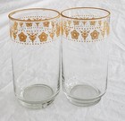 SET OF 2 VINTAGE CORNING CORELLE LIBBEY GOLD BUTTERFLY 5 " GLASS TUMBLER — photo 1