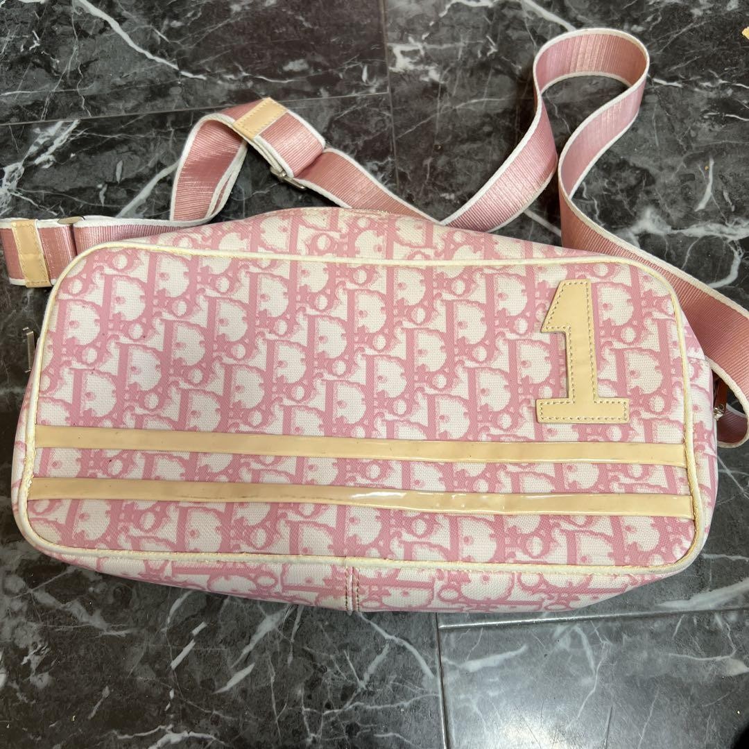Dior Medium Trotter Shoulder Bag in White Pink Canvas Made in France for Women  