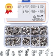 60Pcs Metric Grease Fittings Kit,Straight and Angled 6mm, 8mm, 10mm 