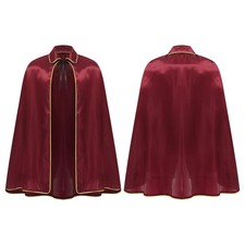 Unisex Halloween Knight Cape Shoulder Wrap Gold Trim Renaissance Viking Costume