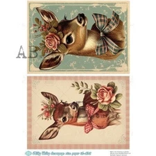 Deer with Check Bows #871 | A4 Rice Paper | Paper for Decoupage | AB Studios