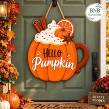 Hello Pumpkin Door Hanger Fall Wooden Door Sign Autumn Porch Decor Thanksgiving