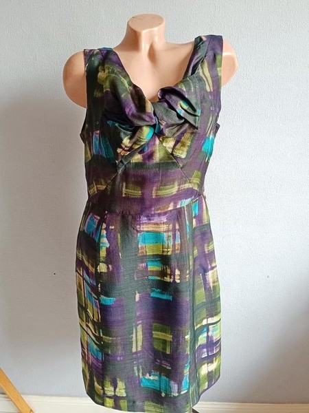 Women Jigsaw Dress Turquoise Silk 42