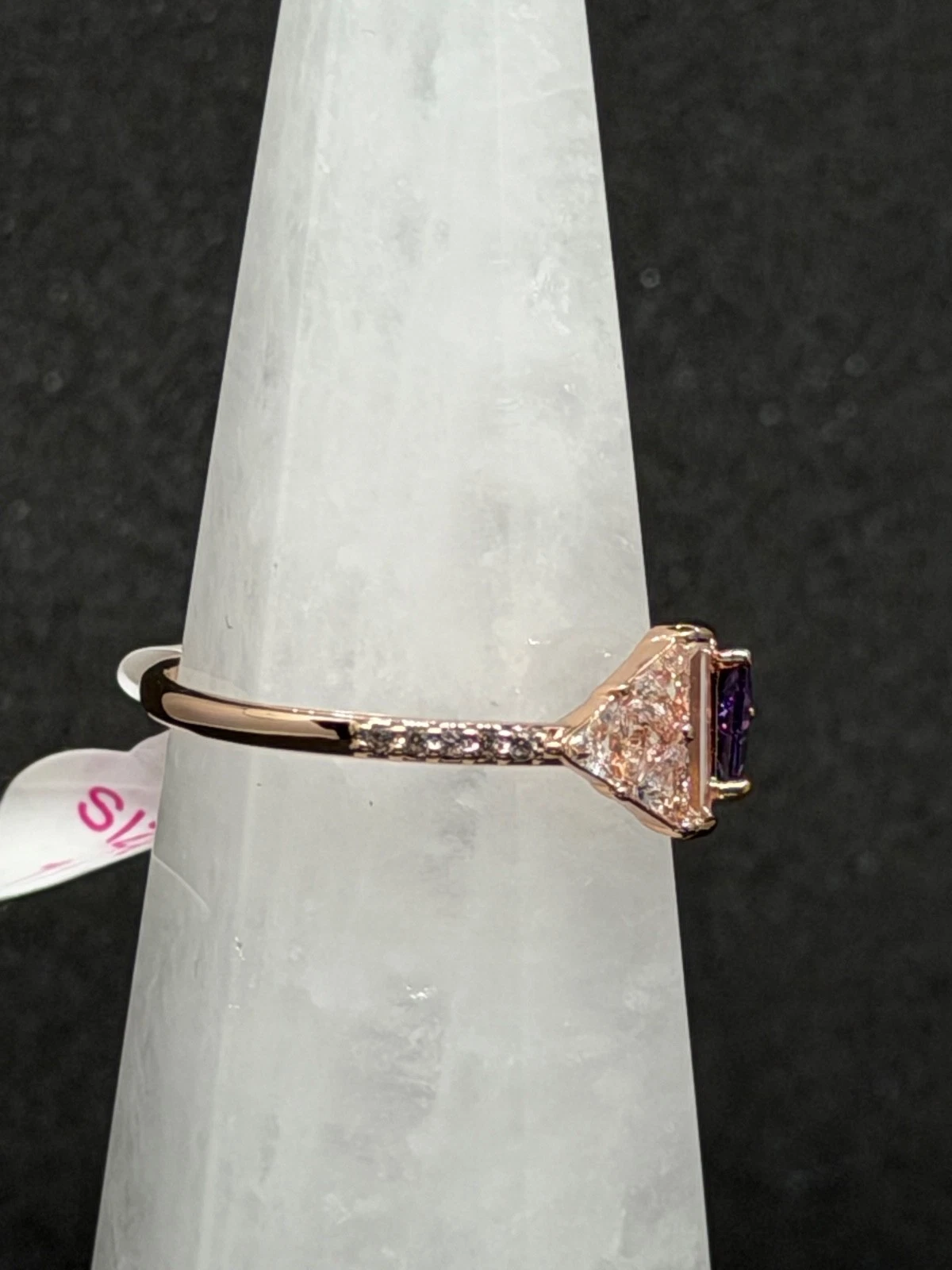 Bomb Party Ring Sz 11  "Mirrored Image" Dark Amethyst CZ on Rose Gold image 2