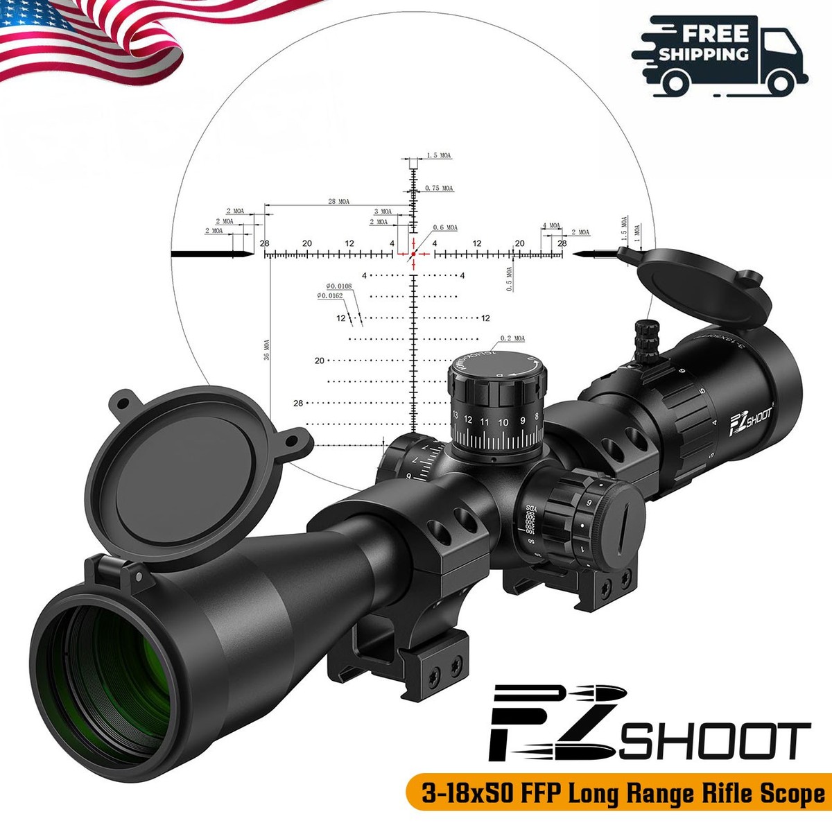 3-18x50mm Hunting Long Range Scope illuminated MOA Reticle Optic