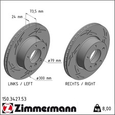 2x Zimmermann 150.3427.53 Bremsscheibe für BMW 3 1 Z4 E90 E91 E92 E93 E89 E81