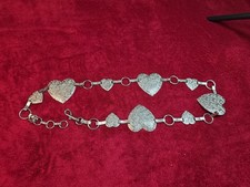 Vintage 1980s Silver Tone Heart Chain Belt Metal Link Waist Belt Adjustable