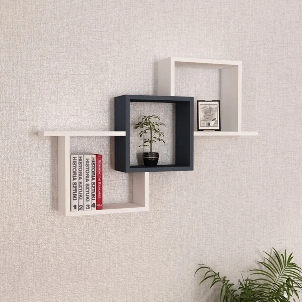 Mensola Sospesa 3 Vani A Cubo Design Moderno 120x22x80 Elena Vari Colori - Immagine 3 di 3