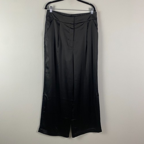 House Of Harlow 1960 Satin Wide Leg Pants Size XL Black High Waisted