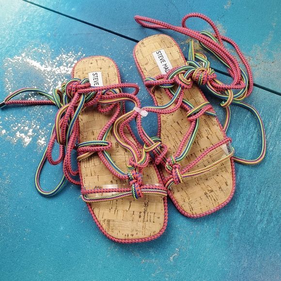 Steve Madden Sensible Sandals in Multicolor Pink Blue Yellow