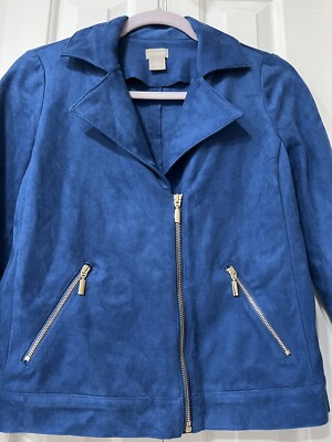 CHICO'S Elongated Moto Faux Suede Jacket Blue (Chicos Size 00P)