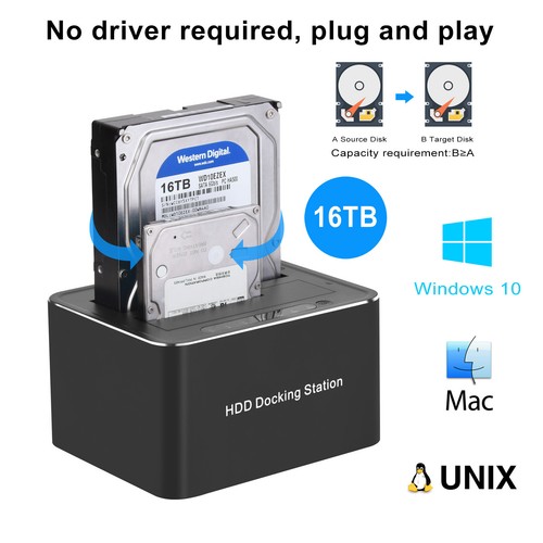 USB 3.0 to Dual SATA Hard Drive Dock Station for 2.5/3.5 Inches HDD SSD Copier - Picture 7 of 11