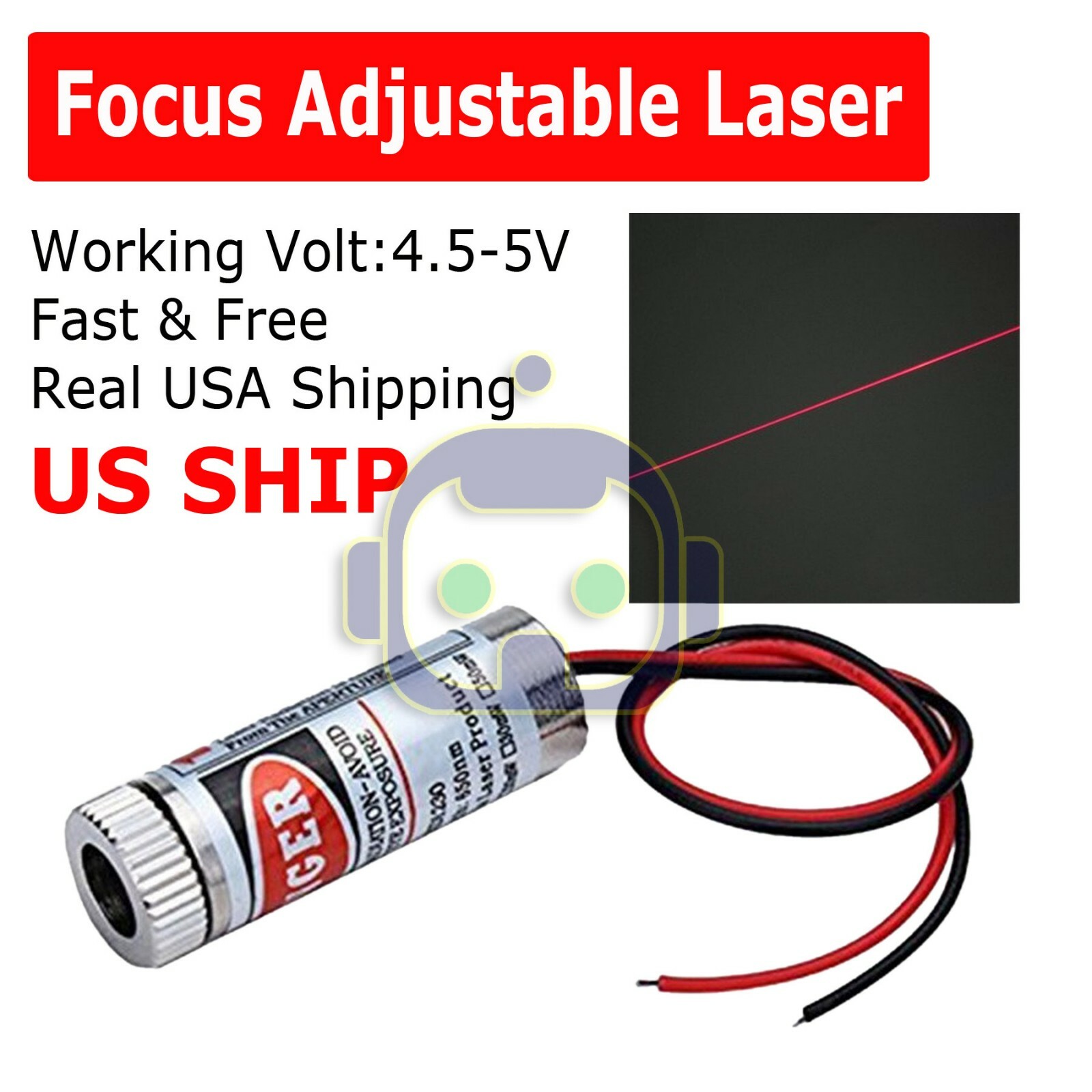 650nm 5mW Red Laser Line Module Focus Adjustable Laser Head 5V M201