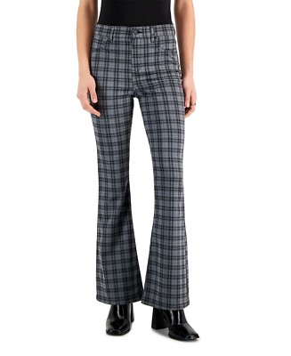 Vanilla Star Women's Plaid High-Rise Flare-Leg Denim Jeggings