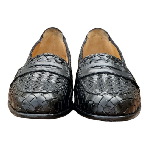 Zelli Penny Loafer Shoes Mens 11N Black Leather Moc Apron Toe Woven 251 - Picture 9 of 24