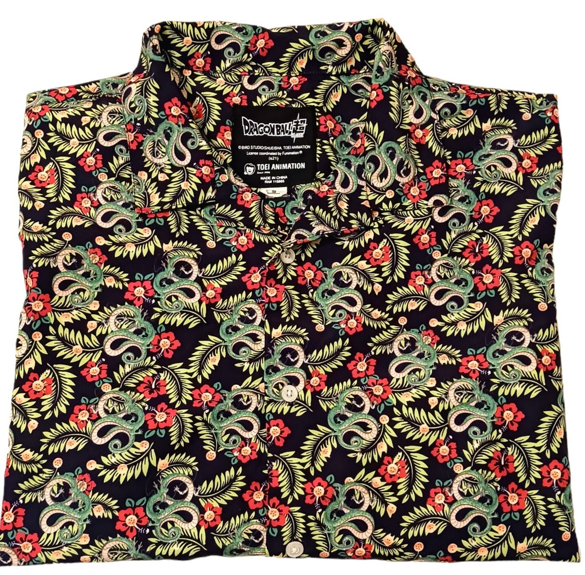 g dragon saint laurent hawaiian shirt Dragon Ball Z Hawaiian Shirt Mens S Black Green Button Up Shenron Dragon  Toei