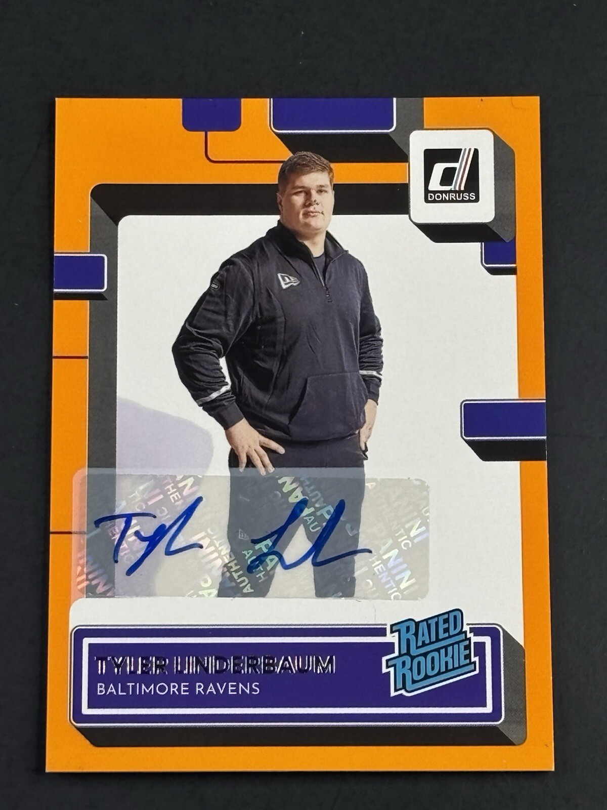 2022 PANINI DONRUSS FOOTBALL TYLER LINDERBAUM #400 ORANGE RATED ROOKIE AUTO