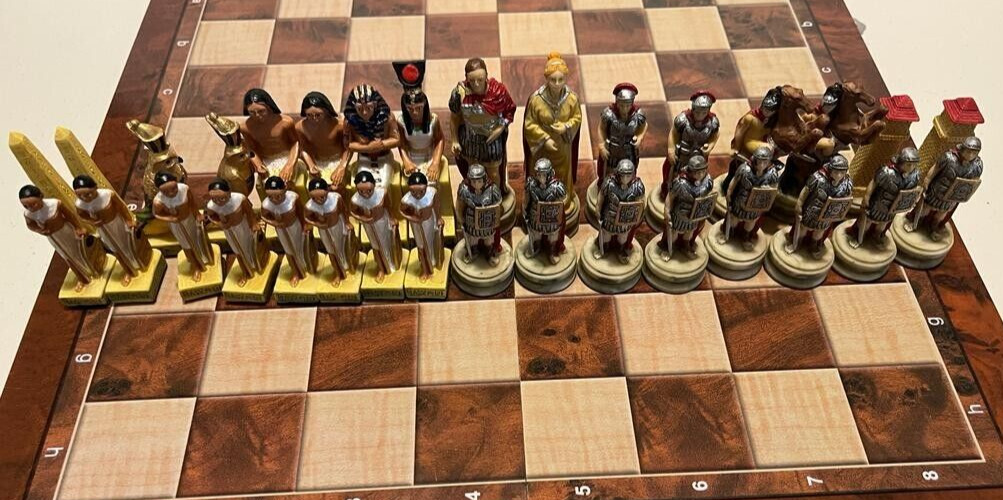 Medieval Times Crusades Pewter METAL Chess Set 16 Black & Red Faux Marble  Board