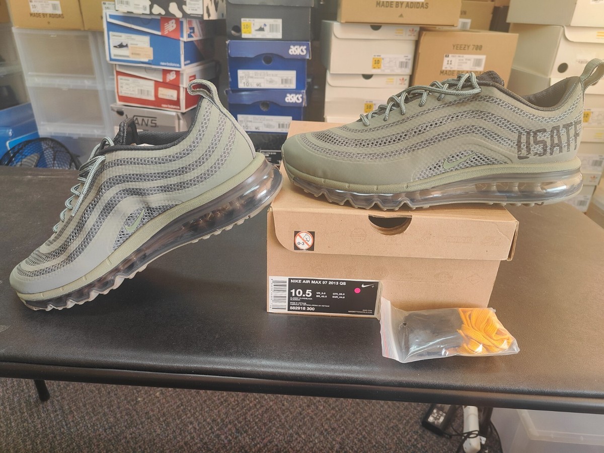 Pre-Owned NIKE AIR MAX 97 2013 QS USATF OLIVE GREEN-BLACK Size 