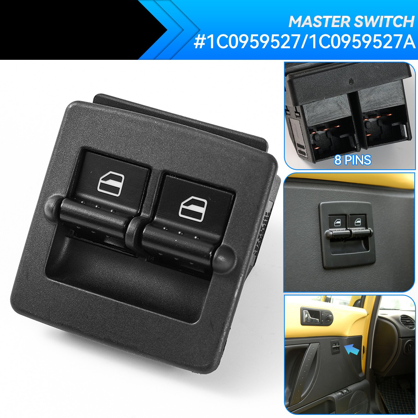 Front_Master Power Window Switch 1C0959527 1C0959527A For VW Beetle 1998-2010