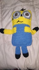 Handmade Knit/ Crocheted Yellow And Blue Minion Doll Approximately 14 Inches