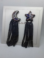 LAST PAIR Stella and Dot silver beaded MOON and STAR earrings, Vintage 