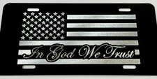 Engraved In God We Trust US USA Flag Diamond Etched Black Car Tag License Plate