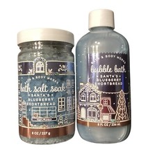 Bath  Body Works Santa's Blueberry Shortbread Bubble Bath  Salt Soak Set of 2
