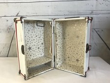 Vintage Metal Red/White Steamer Trunk Wardrobe Storage Doll Case Handle 9" Tall