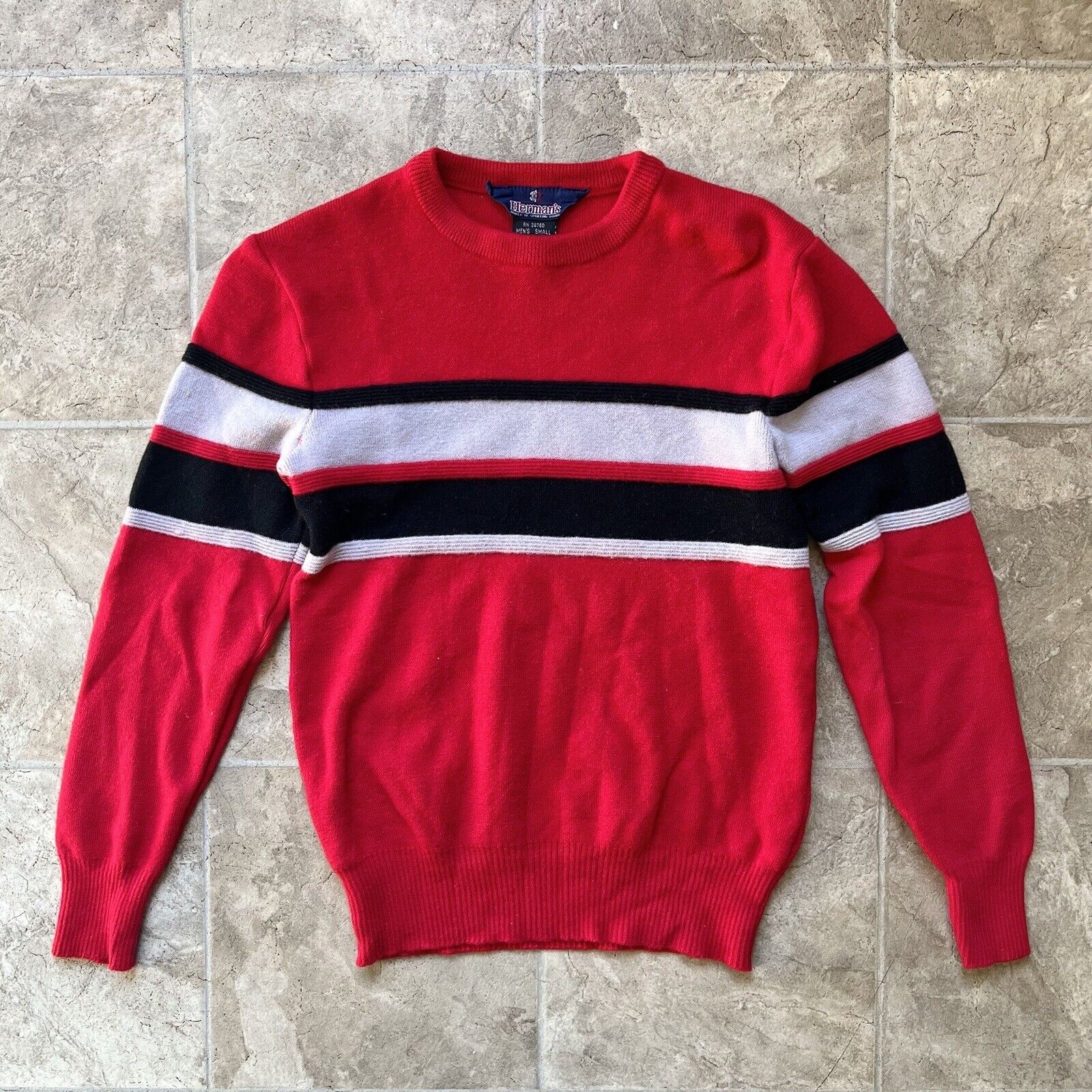 90s Grunge Red & Black Striped 100% Wool Sweater - image 1