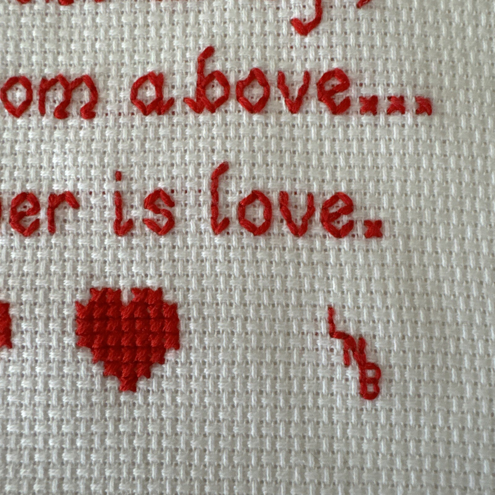 Cross Stitch Sampler Red Unframed Completed Grandmother Is Love Birthday Gift