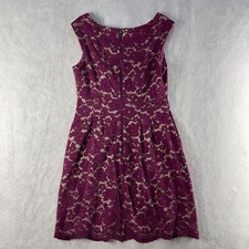 Vince Camuto Sheath Dress Womens Size 6 Purple Floral Lace Overlay Nude Lining