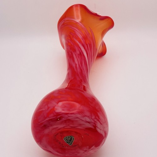 TMJ Japan Ruffled Edge Handblown Glass Red White Swirl Bud Vases PAIR of Vintage - Picture 11 of 15