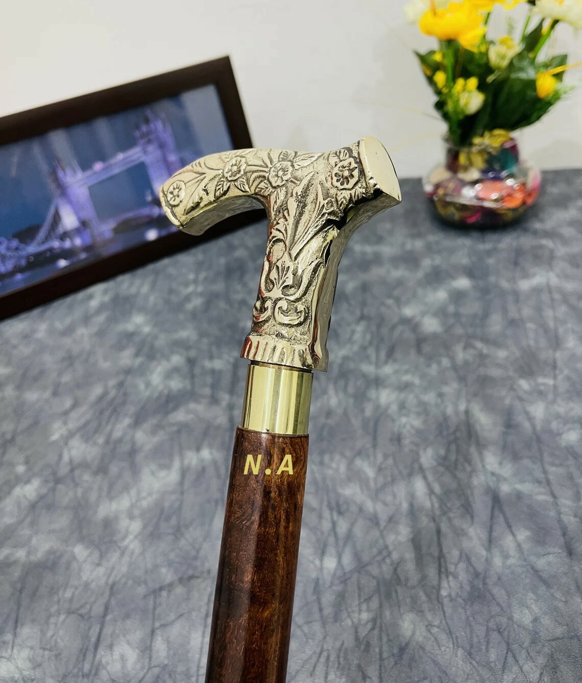 Antique Elegant Solid Brass Handle Victorian Hand… - image 3