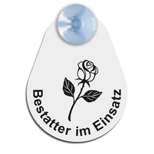 BESTATTER IM Einsatz, Graviertes Schild,Vignette, Saugnapf für KFZ,Auto,Scheibe